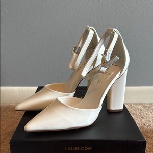 Lulu's White Block Heel Ankle Strap Heels